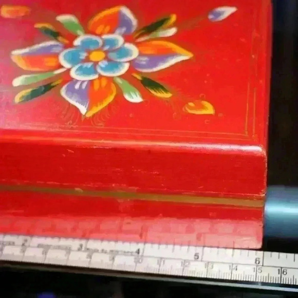 Vintage Handmade Wooden Trinket/Stationary Box With Folk Art - Picture 7 of 15